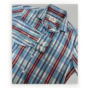 Mizzen+Main Shirt Men’s M Blue Plaid Long Sleeve Button Up Trim Fit Preppy